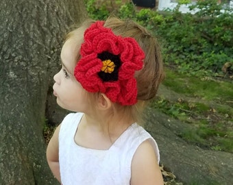PATTERN to make Crochet Poppy Flower. Photo Props Handmade Headband. Instructions how to make flower headband.