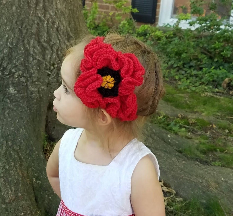 PATTERN to make Crochet Poppy Flower. Photo Props Handmade Headband. Instructions how to make flower headband. image 1