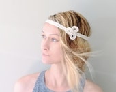Unique Crocheted Hairband In White / Soft Merino Wool Wedding Accessorie
