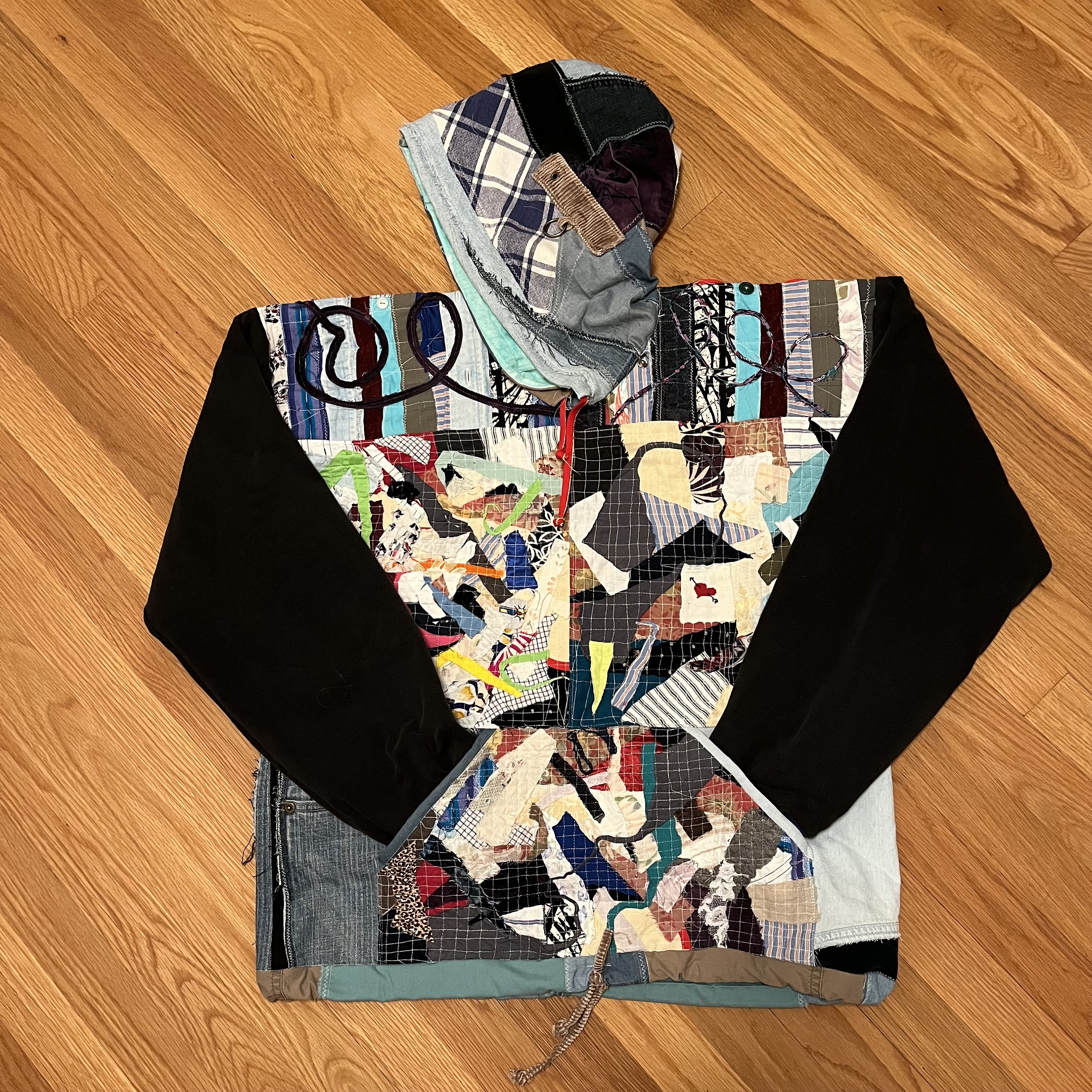 Upcycled Edgy Crazy Hoodie Sweatshirt Patchwork Fabric Shreds Scraps Frayed Apocalyptic Unisex Sustainable Zero Waste Hand Dye Sz XS L Etsy