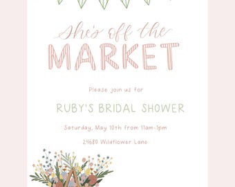 Inbjudan till brudduschen "She's Off the Market", utskrivbar med blommor (digital nedladdning)