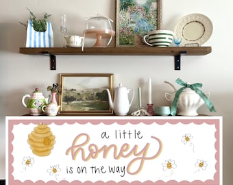 Babyshower-banderoll | Digital nedladdning handritad | Honung och bi-tema