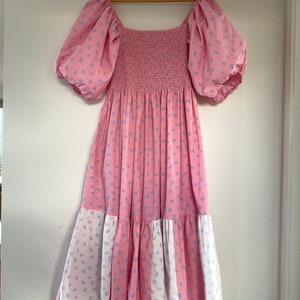 Plus size womens size 22/24 maxi dress, up-cycled vintage Ken Done, shirred bodice and puff sleeves image 6