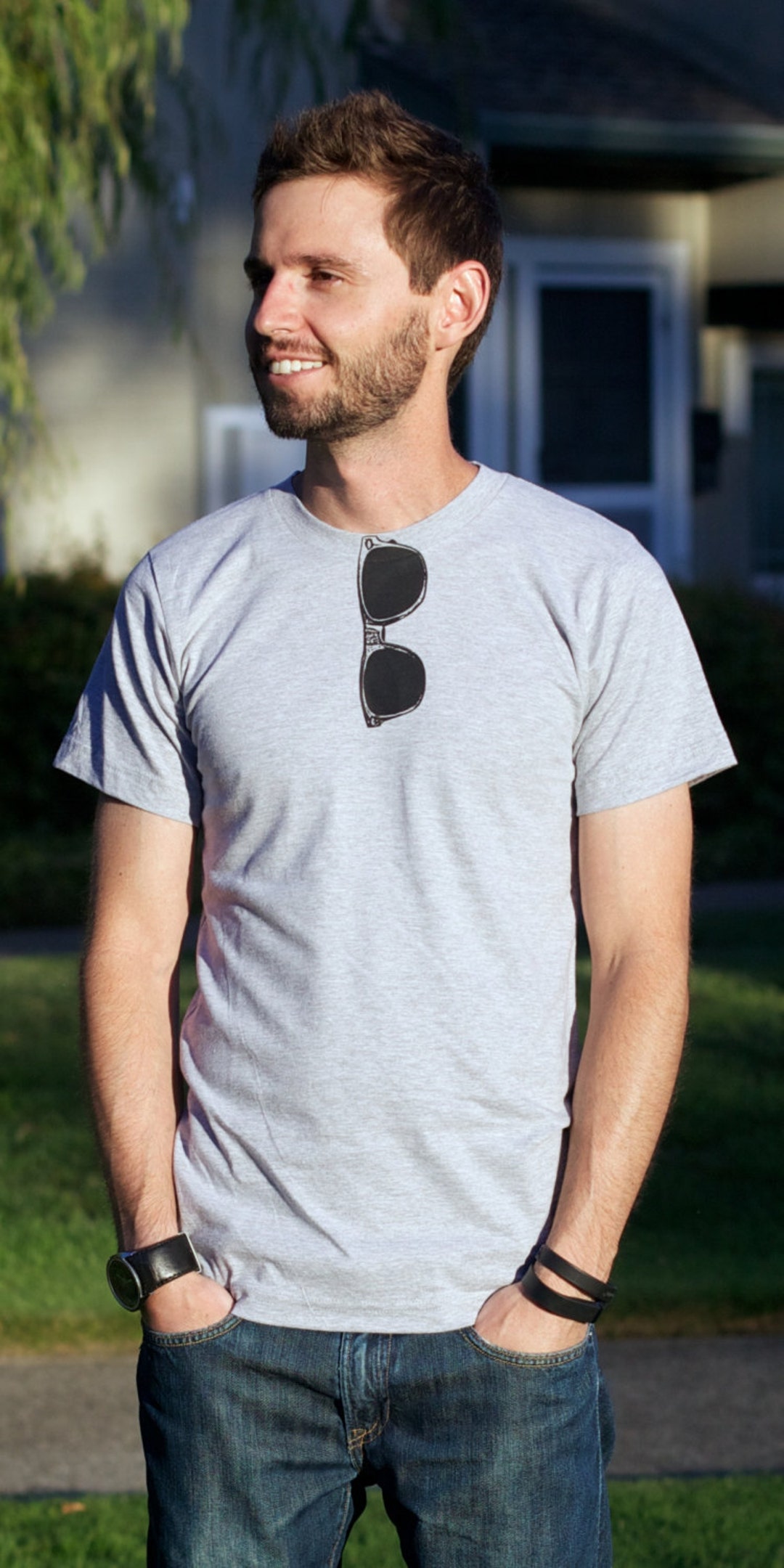 Hanging Sunglasses T Shirt on American Apparel Men's / Unisex Cotton