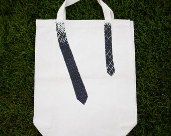 Reusable Canvas Grocery Tote Bag - Skinny Black Tie