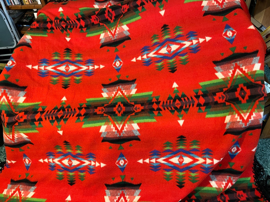 Pendleton Beaver State Wool Blanket/navajo Design/red Green Blue Black
