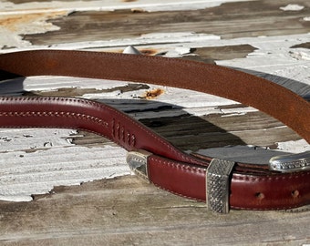 Brighton Onyx Leather Belt Chocolate Brown Woven Accents Silvertone Buckle Size 36