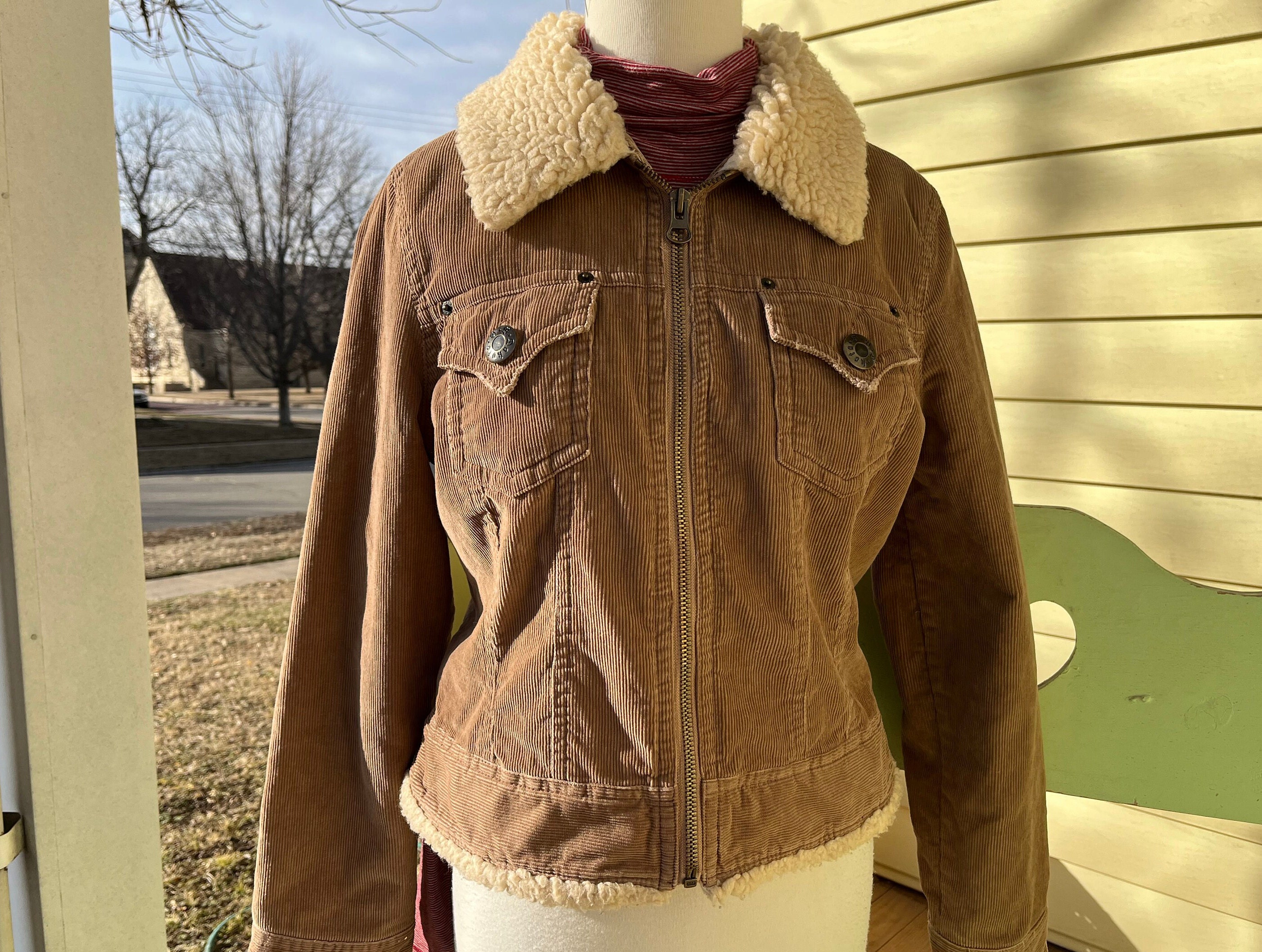 Tan corduroy sherpa jacket women's top