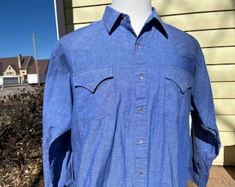 Chambray Western Style Workshirt Blue Cotton Ely Cattleman Mens 2XL