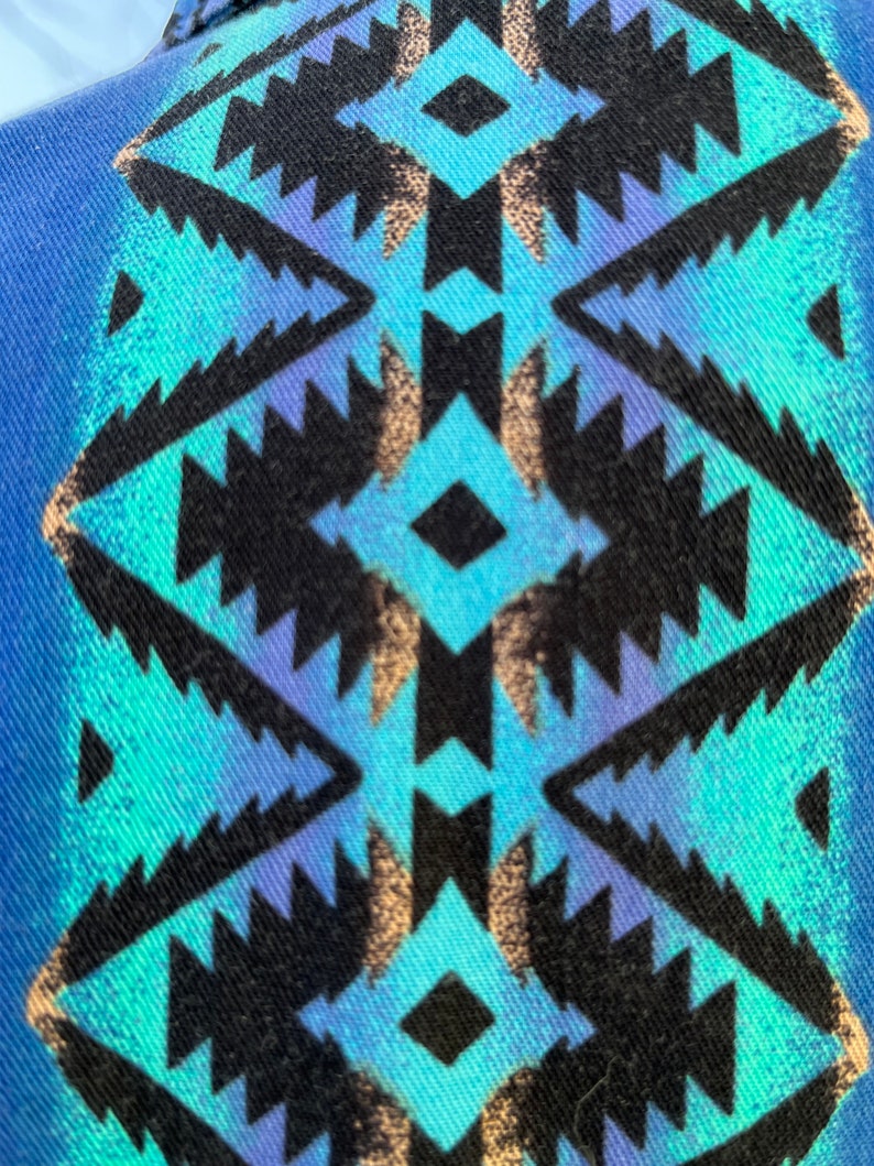Rustler by Wrangler Aztec Design Western Shirt Blue Turquoise and Black Mens Large 1990s image 6