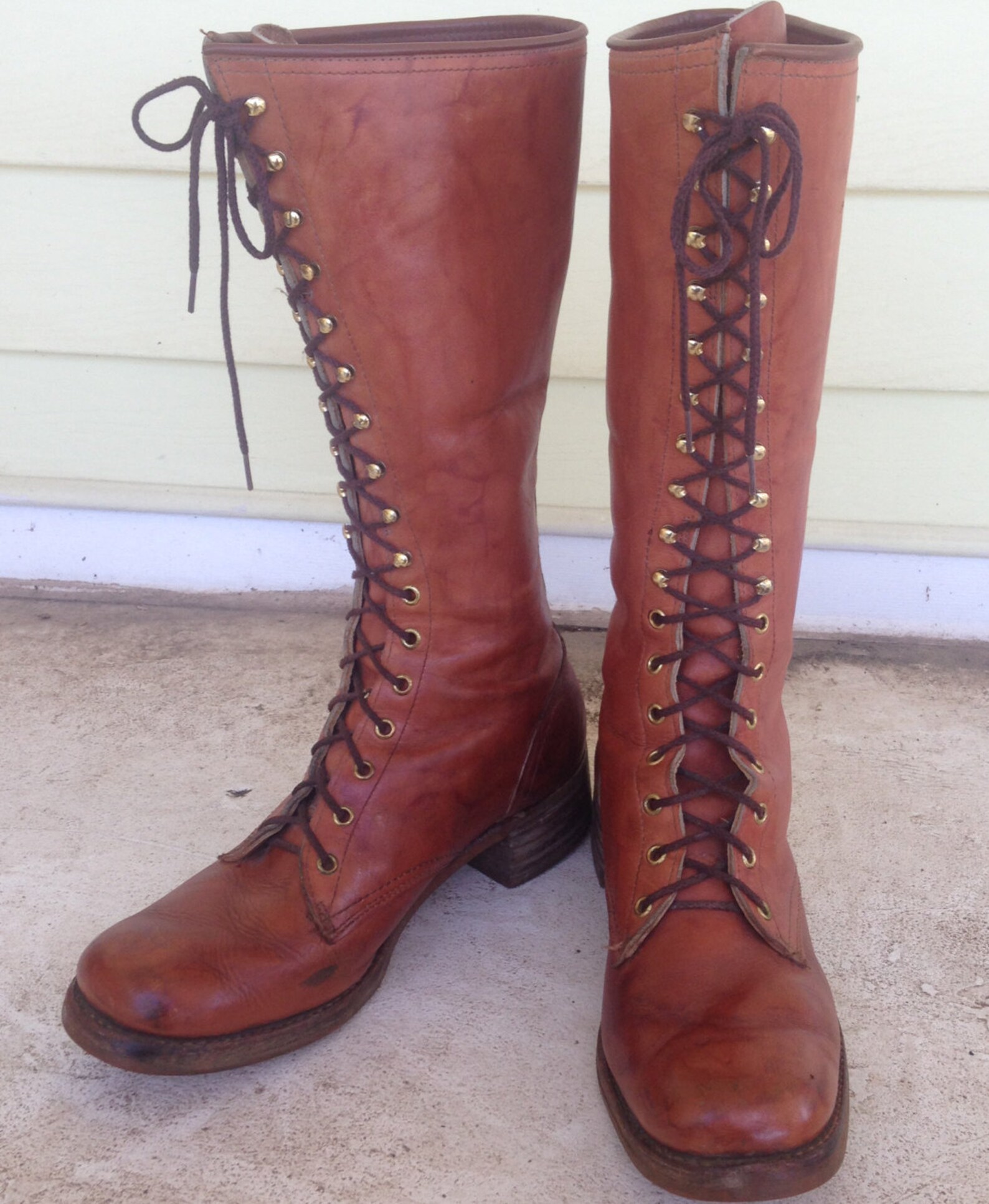 Mens Tall Lace Up Leather Boots/1970s/Size Etsy