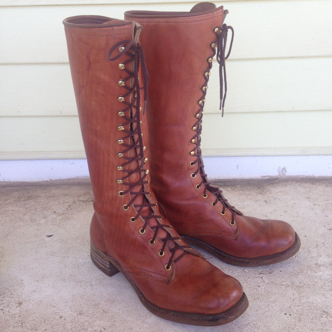 Mens Tall Lace Up Leather Boots/1970s/Size | Etsy