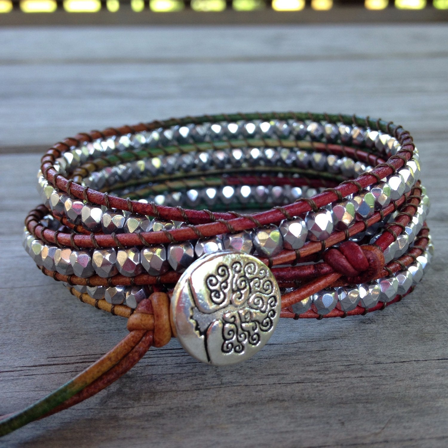 Silver Czech Beaded Quad Multicolored Leather Wrap Bracelet - Etsy