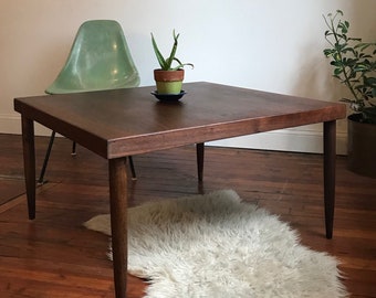 Mid Century Modern Walnut Veneer Square Coffee Table