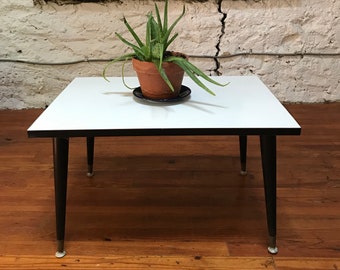 Mid Century Modern End Table: White Formica Top, Black Walnut Frame