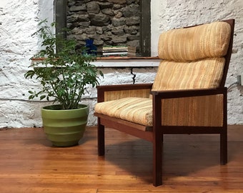 N. Eilersen Danish Modern Teak Lounge Chair, Yellow Upholstery