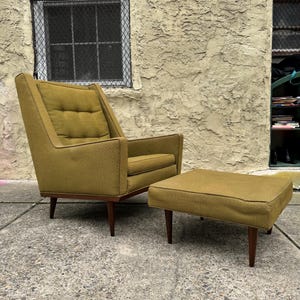 Milo Baughman Mid-Century Modern Lounge Chair and Ottoman, Green Upholstery