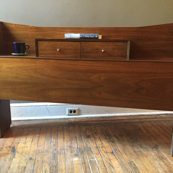 Mid century modern bed set headboard footboard and rails midcentury bed set