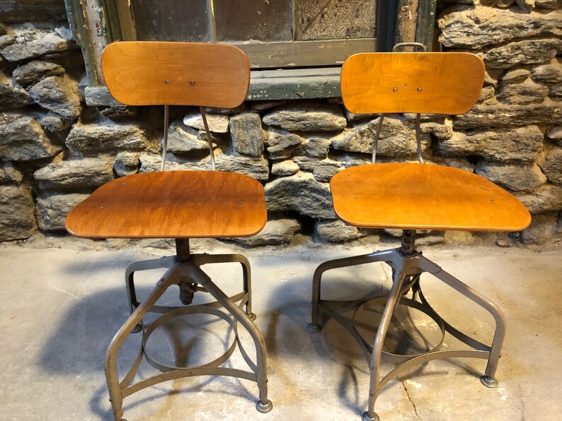 Industrial drafting stool Toledo drafting stool post war industrial work stool
