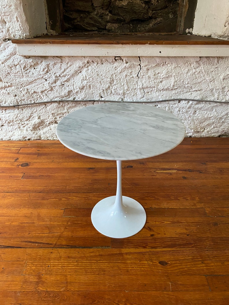 Mid century end table marble tulip side table Sarinen style end table a pair image 5