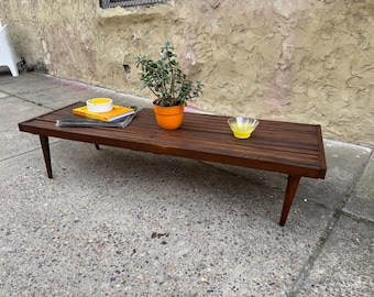 Mid Century Modern Slat Bench: Danish Walnut Coffee Table