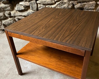 Dunbar Mid-Century Modern Side Table, Walnut Frame, Formica Top