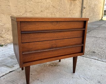 Mid-Century Modern Walnut Nightstand, Danish Design, Sculpted Pull