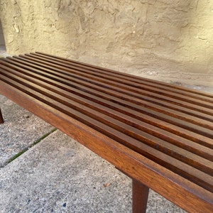 Mid century wood slat bench deals