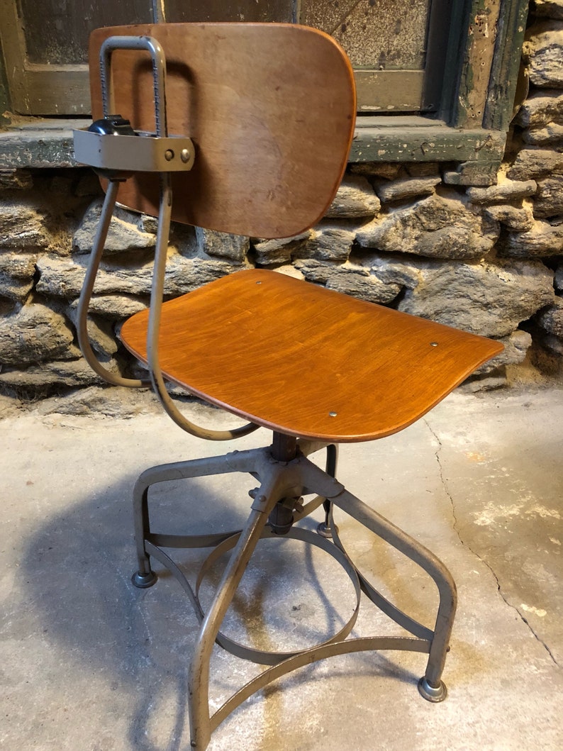 Industrial drafting stool Toledo drafting stool post war industrial work stool