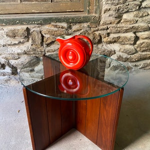 Mid Century Modern End Table: Danish Walnut & Glass Side Table
