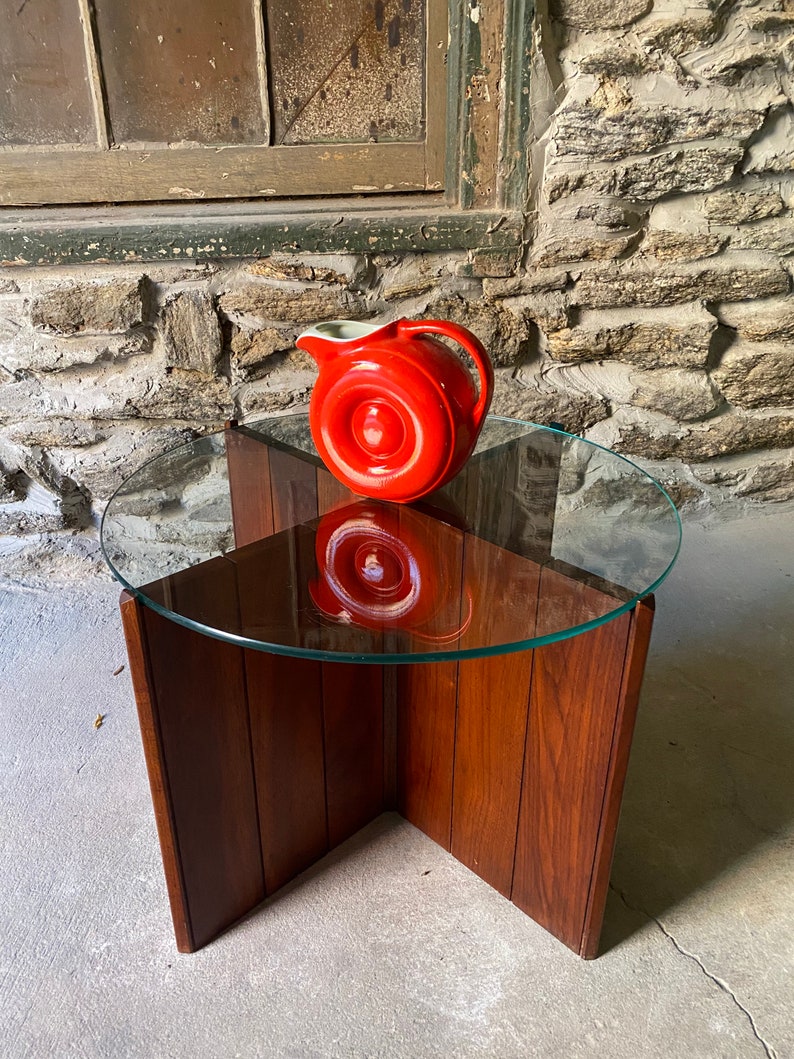 Mid century end table Danish modern side table glass top table image 1