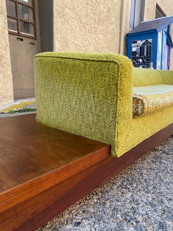 Mid Century Sofa Blue and Green Plaid 3 Seat Sofa