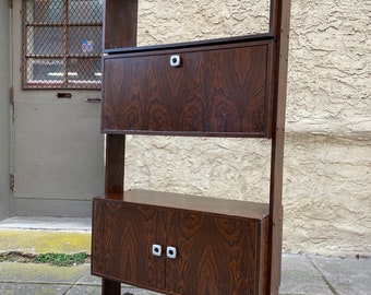 Mid Century Rosewood Bookshelf, Danish Modern Drop Front Display