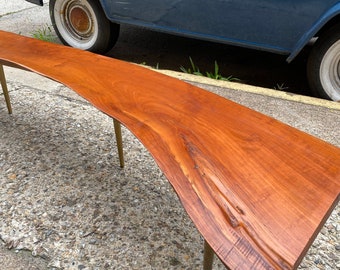 Mid century bench Live edge bench Catalpa wood curve bench