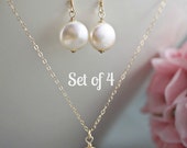 Set of 4 Four Bridesmaid jewelry set gold filled necklace earrings Wedding jewelry Bridesmaid bridal party gift Delicate jewelry coin pearls