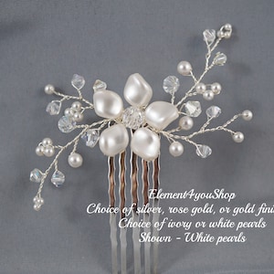 Bridal Hair Comb | Flower Hair Piece | Wedding Comb with Swarovski White Ivory Pearls |Bridesmaid Headpiece Bride Hairdo Side Clip Accessory