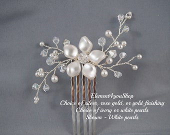 Swarovski Pearl Bridal Hair Comb | Flower Wedding Hair Piece