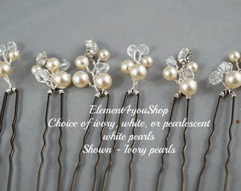 Silver Pearl Bridal Hair Pins | Crystal Branch Headpiece