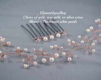 Pearl & Crystal Bridal Hair Vine | Handmade Wedding Headpiece