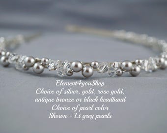 Swarovski Pearl & Crystal Wedding Hairband | Handmade Bridal Headpiece