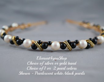 Swarovski Pearl Bridal Headband, Rhinestone Wedding Tiara