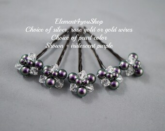 Wedding Hair Clips | Champagne, White & Ivory Pearls Crystals | Bridesmaid Hair Accessories | Prom Hairdo Clips | Set of 5 Gift
