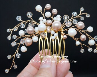 Champagne Pearl Bridal Hair Comb | Gold Wedding Headpiece