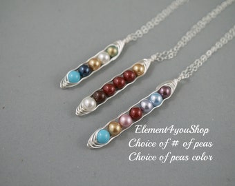 Peas in a Pod Necklace | Crystal Pearl Birthstone, Silver Wire