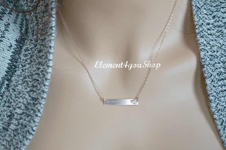 Rose Gold Necklace Mother/'s day gift Personalized Initial Bar Everyday jewelry Hand Stamped Handmade Simple Friends Gift Bridal Party Gifts