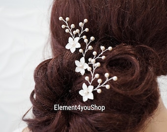 Silver Flower Hair Pins Set | Handmade Bridal Hair Accessory