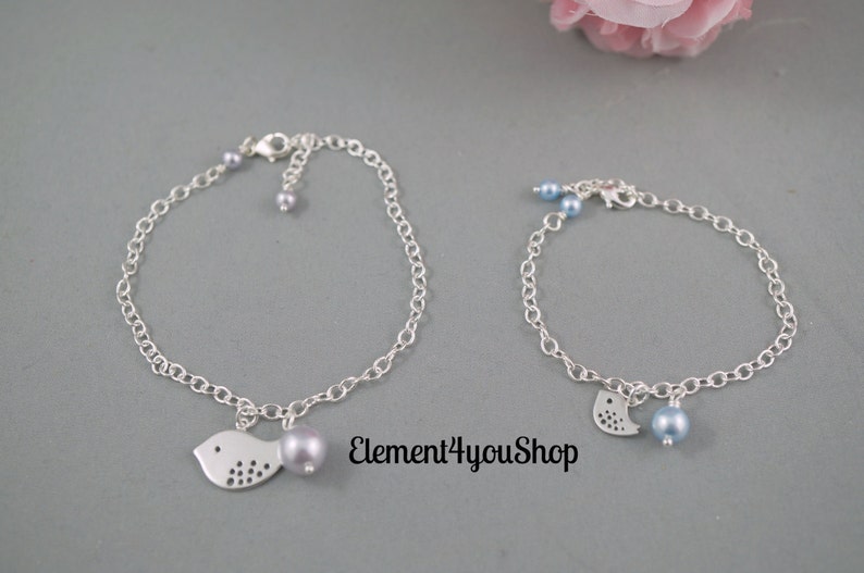 Mother daughter bracelets charm bracelet silver chain bird Etsy