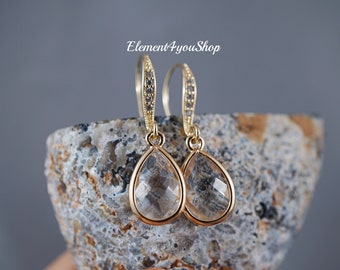 Boucles D'oreilles Pendantes "Larme D'Ange" - Zirconium Transparent Sur Alliage - Fermoir Clou - Neuf