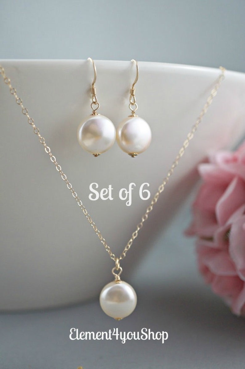 Set of 6 Bridesmaid jewelry SALE set gold filled necklace earrings Wedding jewelry Bridesmaid bridal party gift Delicate jewelry coin pearls