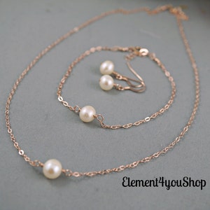 Bridal Jewelry Set | Necklace, Bracelet & Earrings | Bridesmaid Wedding Jewelry | Freshwater Pearl Floating Design | Bridal Party Gift